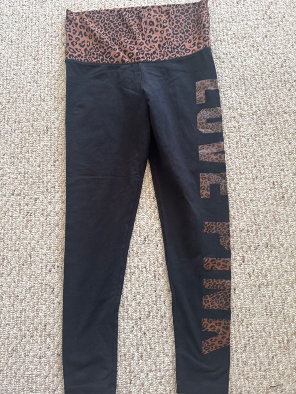 Women’s Leopard Print Waistband & Side Logo Leggings - Black/Brown